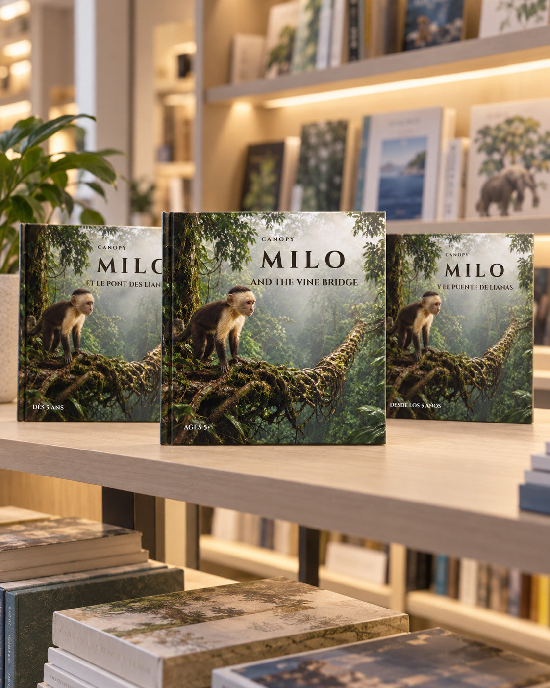 Livre CANOPY — Milo et le pont des lianes — les trois éditions